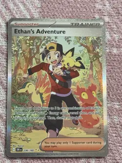 Pokemon TCG Destined Rivals Ethan's Adventure Full Art Trainer Card 236/182 Sir - Image 1