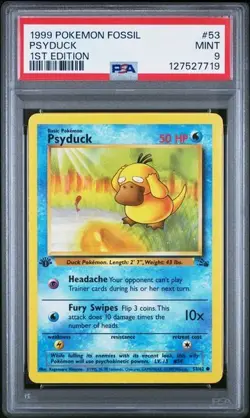 1999 POKEMON FOSSIL 1ST ED #53 PSYDUCK PSA 9 - Image 1