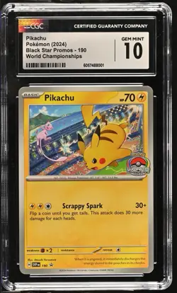 CGC 10 GEM MINT Pikachu #190 Black Star Promo 2024 Pokemon World Championships - Image 1