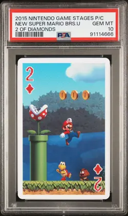2015 Nintendo Game Stages Super Mario Bros U 2 of Diamonds Playing Card PSA 10 - Image 1