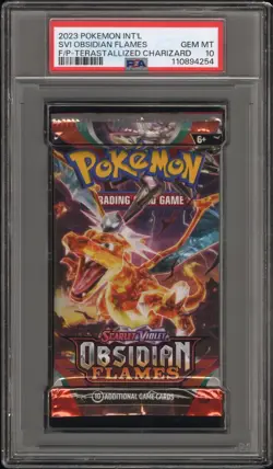 2023 Pokemon S&V Obsidian Flames Booster Pack Charizard Art PSA 10 Gem Mint - Image 1