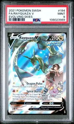 Pokemon PSA 9 Mint Evolving Skies Alt Art Rayquaza V 194/203 - Image 1