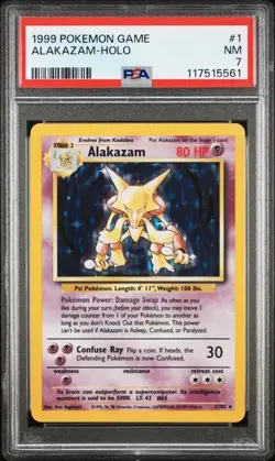 1999 POKEMON GAME ALAKAZAM HOLO BASE SET 1/102 PSA 7 WOTC VTG - Image 1