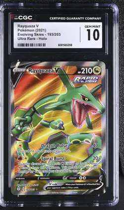 2021 Pokemon Sword & Shield Evolving Skies Full Art Rayquaza #193/203 V CGC 10 - Image 1
