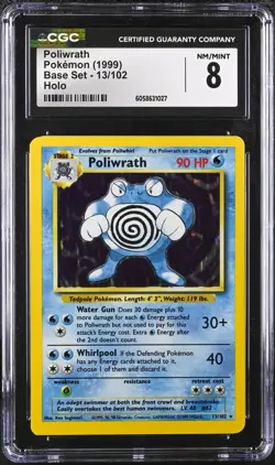 CGC 8 Poliwrath 1999 Base 13/102 Holo Pokemon Card NM/MINT psa - Image 1