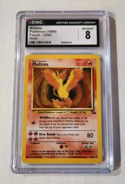 Vintage WOTC CGC 8 Moltres 1999 Fossil 12/62 Holo Pokemon Card - Image 1