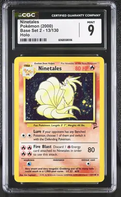 CGC 9 MINT Ninetales 2000 Base Set 2 13/130 Holo SWIRL Pokemon Card - Image 1