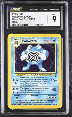 CGC 9 MINT Poliwrath 2000 Base Set 2 15/130 Holo Pokemon Card - Image 1