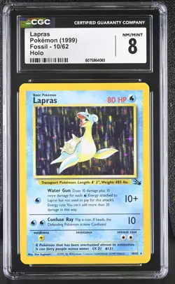 CGC 8 Lapras 1999 Fossil 10/62 Holo Pokemon Card - Image 1