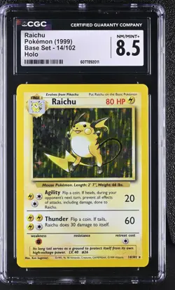 CGC 8.5 Raichu 1999 Base Set 14/102 Holo Pokemon Card - Image 1