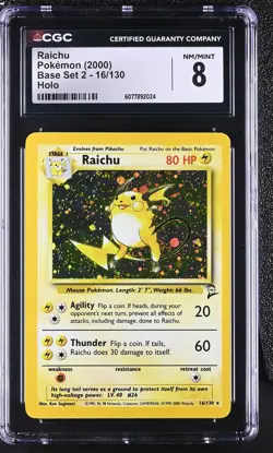 CGC 8 Raichu 2000 Base Set 2 16/130 Holo Pokemon Card - Image 1