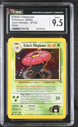 CGC 9.5 MINT+ Erika's Vileplume 2000 Gym Heroes 5/132 Holo SWIRL Pokemon Card - Image 1