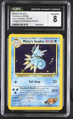 CGC 8 Misty's Seadra 2000 Gym Heroes 9/132 Prerelease Holo SWIRL Pokemon Card - Image 1