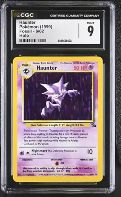 CGC 9 MINT Haunter 1999 Fossil 6/62 Holo Pokemon Card - Image 1
