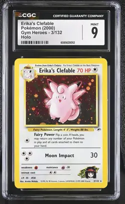 CGC 9 MINT Erika's Clefable 2000 Gym Heroes 3/132 Holo Pokemon Card - Image 1