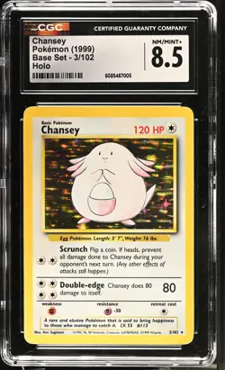 CGC 8.5 Chansey 1999 Base Set 3/102 Holo Pokemon Card - Image 1