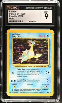 CGC 9 MINT Lapras 1999 Fossil 10/62 Holo Pokemon Card - Image 1