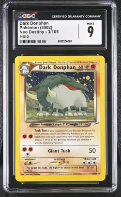 CGC 9 MINT Dark Donphan 2002 Neo Destiny 3/105 Holo Pokemon Card - Image 1
