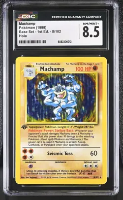 CGC 8.5 Machamp 1999 Base Set 1st Edition 8/102 Holo Pokemon Card - Image 1