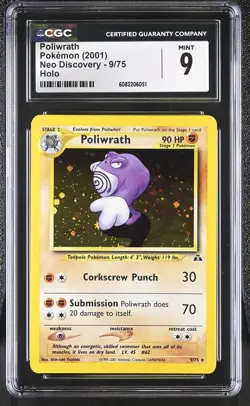 CGC 9 MINT Poliwrath 2001 Neo Discovery 9/75 Holo Pokemon Card - Image 1