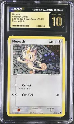 CGC 10 PRISTINE Meowth EX Fire Red & Leaf Green 69/112 Reverse Holo Pokemon Card - Image 1