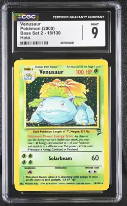 CGC 9 MINT Venusaur 2000 Base Set 2 18/130 Holo Pokemon Card - Image 1