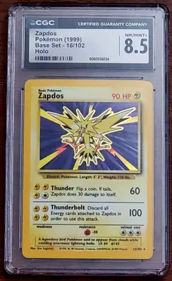 🔴POKEMON🔴 - CGC 8.5 NM/MINT+ ZAPDOS 16/102 Base Set Holo 1999 - Image 1