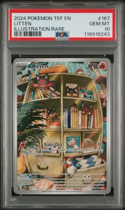2024 POKEMON TEF EN-TEMPORAL FORCES ILLUSTRATION RARE #167 LITTEN PSA 10 - Image 1
