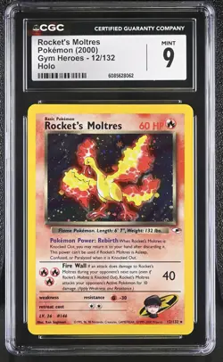 CGC 9 MINT Rocket's Moltres 2000 Gym Heroes 12/132 Holo Pokemon Card - Image 1