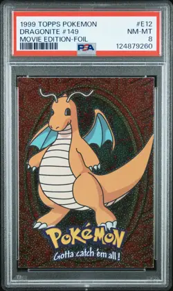 1999 Topps Pokemon Dragonite #149 E12 Movie Edition Foil PSA 8 Black Logo - Image 1