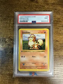 Pokemon Base Set Growlithe 1st Edition Shadowless #28 - PSA 9 MINT WOTC - Image 1