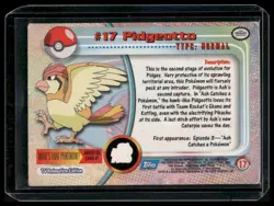 Topps Pokemon Pidgeotto #17 1999 TV Animation Edition Non Holo Blue Logo LP - Image 2