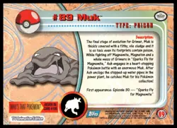 Topps Pokemon Muk #89 1999 TV Animation Edition Non Holo Blue Logo LP - Image 2
