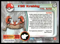 Topps Pokemon Krabby #98 2000 TV Animation Edition Non Holo Blue Logo LP - Image 2