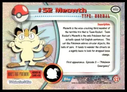 Topps Pokemon Meowth #52 2000 TV Animation Edition Non Holo Blue Logo MP - Image 2