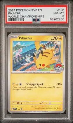 Pokemon Pikachu #190 Black Star Promo 2024 World Championships PSA 8 Near Mint - Image 1