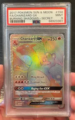 2017 Pokemon Sun & Moon Burning Shadows Charizard GX Rainbow Secret Rare PSA 9 - Image 1