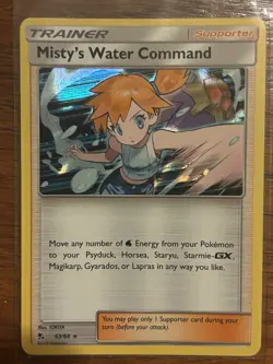 Pokemon TCG 2019 Hidden Fates Misty's Water Command 63/68 Holo Rare - Image 1