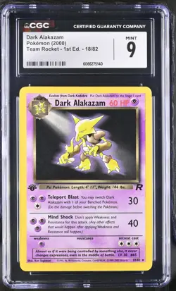 CGC 9 MINT Dark Alakazam 2000 Team Rocket 1st Edition 18/82 Pokemon Card - Image 1