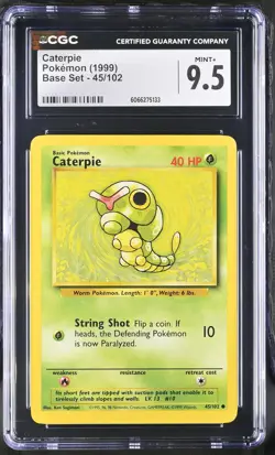 CGC 9.5 MINT+ Caterpie 1999 Base Set 45/102 Pokemon Card - Image 1