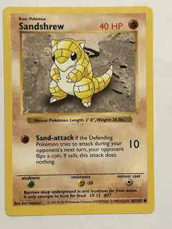 Pokemon TCG Sandshrew Base Set, Shadowless Common Card 62/102 - Image 1
