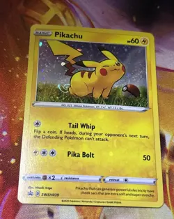 HD Swirl Pikachu SWSH039 Promo Pokemon Card Cosmos Holo NM Bleed - Image 1