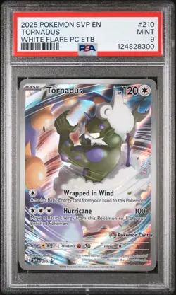 2025 Pokemon SVP EN Tornadus #210 Promo White Flare Pokemon Center ETB PSA 9 - Image 1