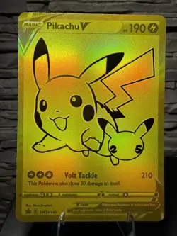 NM Pokemon Pikachu V #SWSH145 Celebrations 25th Anniversary Promo Gold LP+ - Image 1