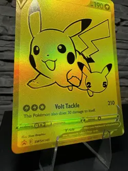 NM Pokemon Pikachu V #SWSH145 Celebrations 25th Anniversary Promo Gold LP+ - Image 3