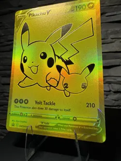 NM Pokemon Pikachu V #SWSH145 Celebrations 25th Anniversary Promo Gold LP+ - Image 4