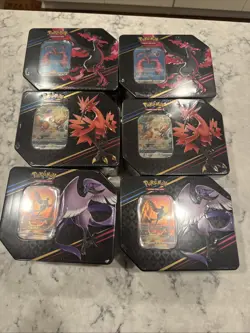 6 Pokemon TCG Crown Zenith Tins 2 Each Of Galarian Articuno Moltres Zapdos - Image 1