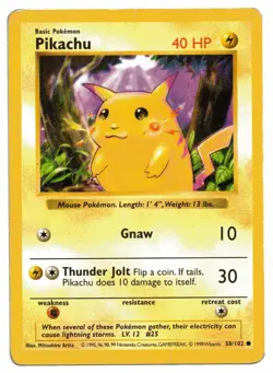 Pokemon Card: Pikachu 58/102 Red Cheeks Base Set Shadowless Rare! GD - Image 1