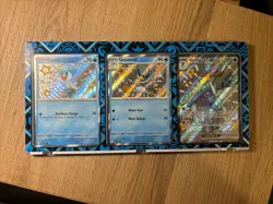 Pokemon Paldean Fates Quaxly, Quaxwell, Quaquaval Ex Cards With Display Case - Image 1