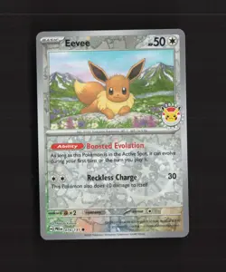 Eevee 074/131 Pokemon Day 2025 Promo Holo DOUBLE SWIRL Stamped Pokemon Card NM - Image 1